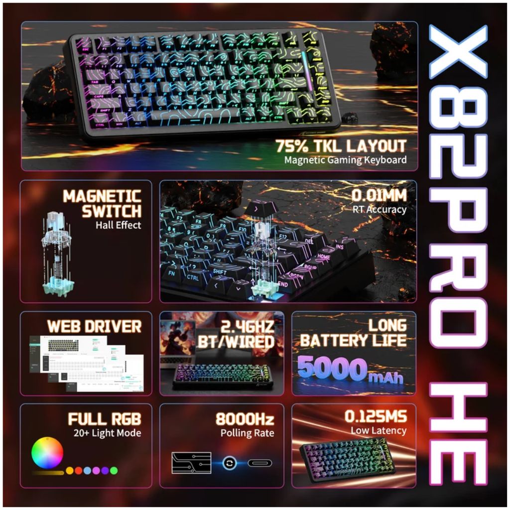 ATTACK SHARK X82 PRO HE Wireless Gaming Keyboard - Black