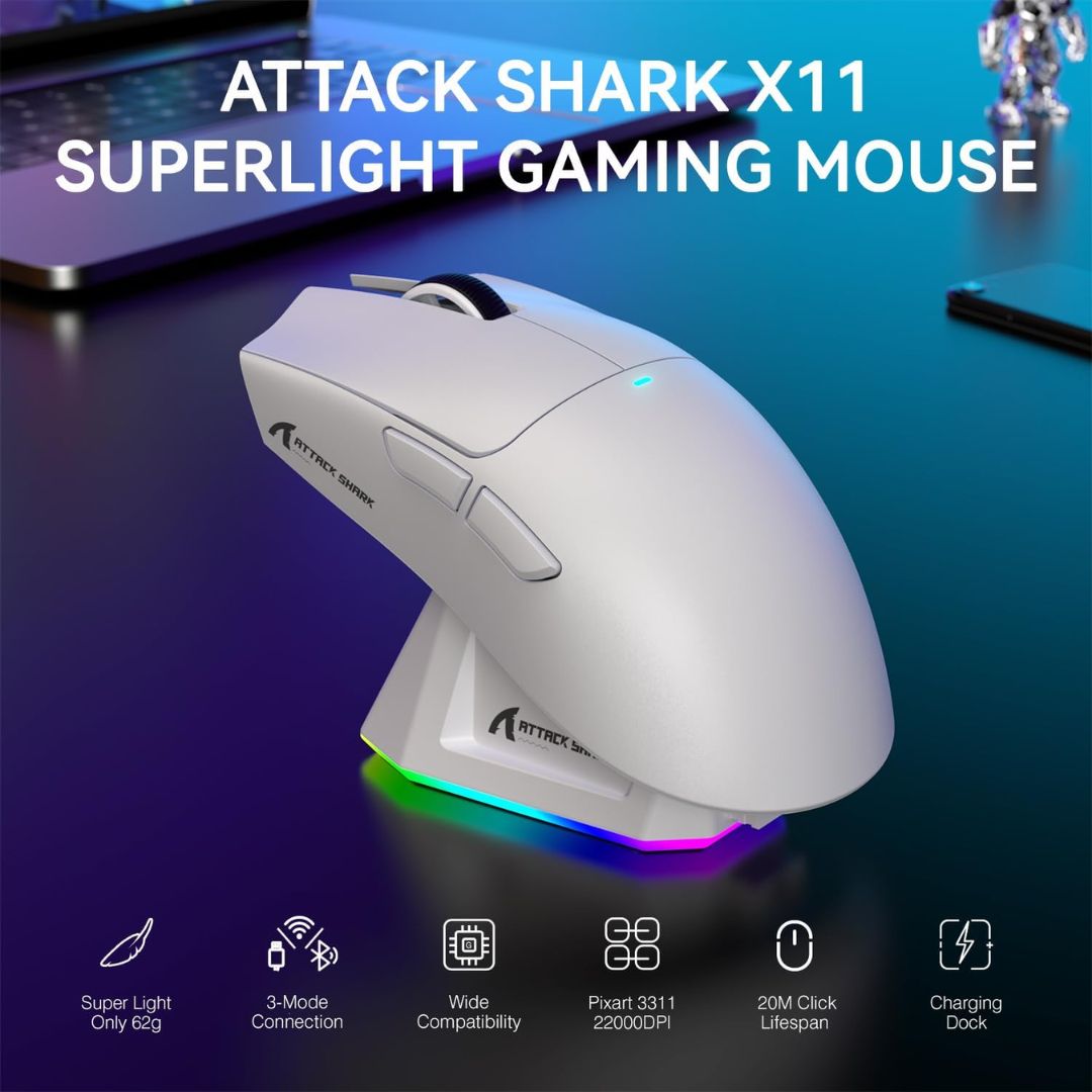 ATTACK SHARK X11 Wireless Gaming Mouse - White