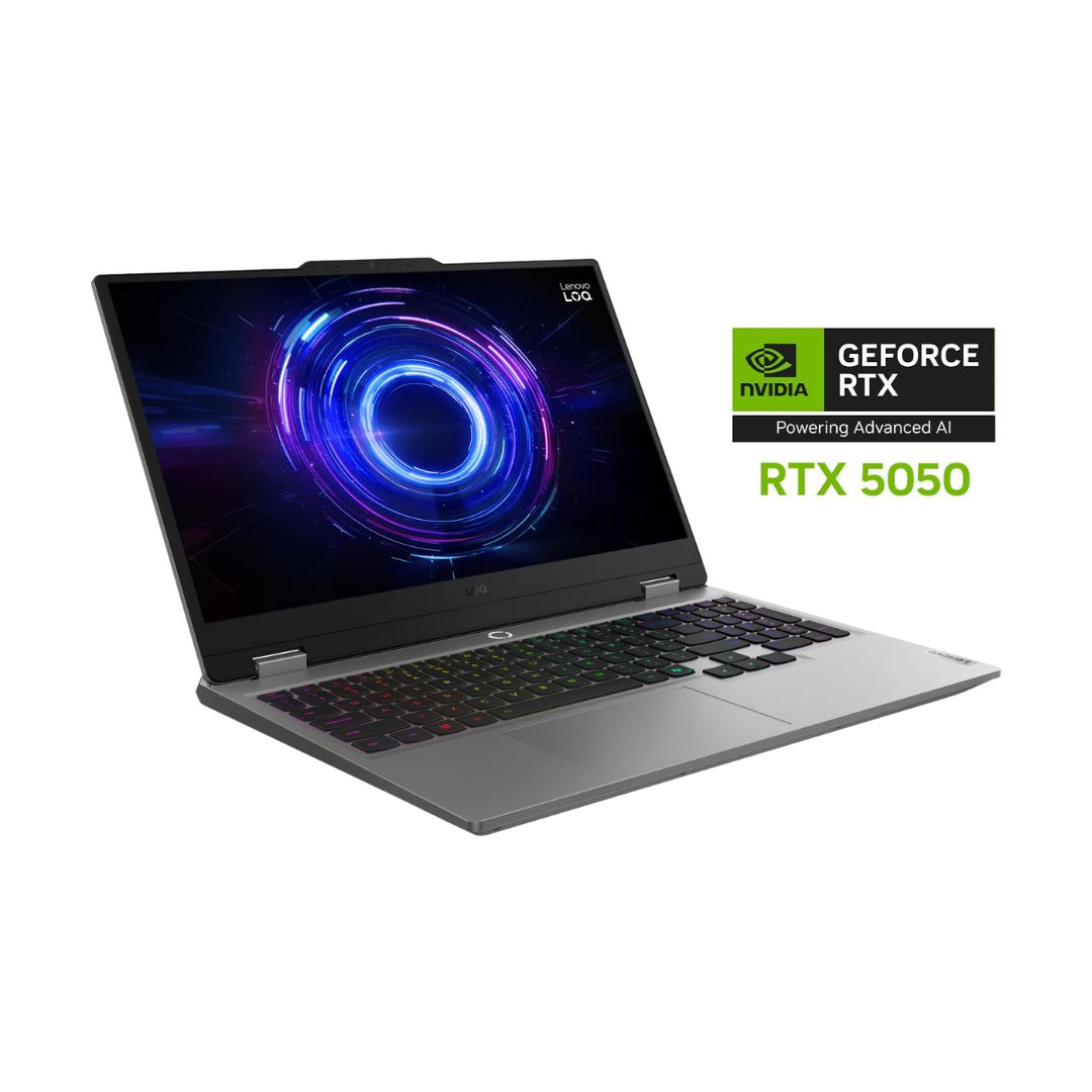 لينوفو LOQ 15IRX10 - (YNPS) معالج Intel Core i7-14700HX، ذاكرة وصول عشوائي 16 جيجابايت، سعة تخزين 512 جيجابايت، بطاقة رسومات RTX 5050 بسعة 8 جيجابايت، شاشة 15.6 بوصة FHD بتردد 144 هرتز، لون رمادي قمري