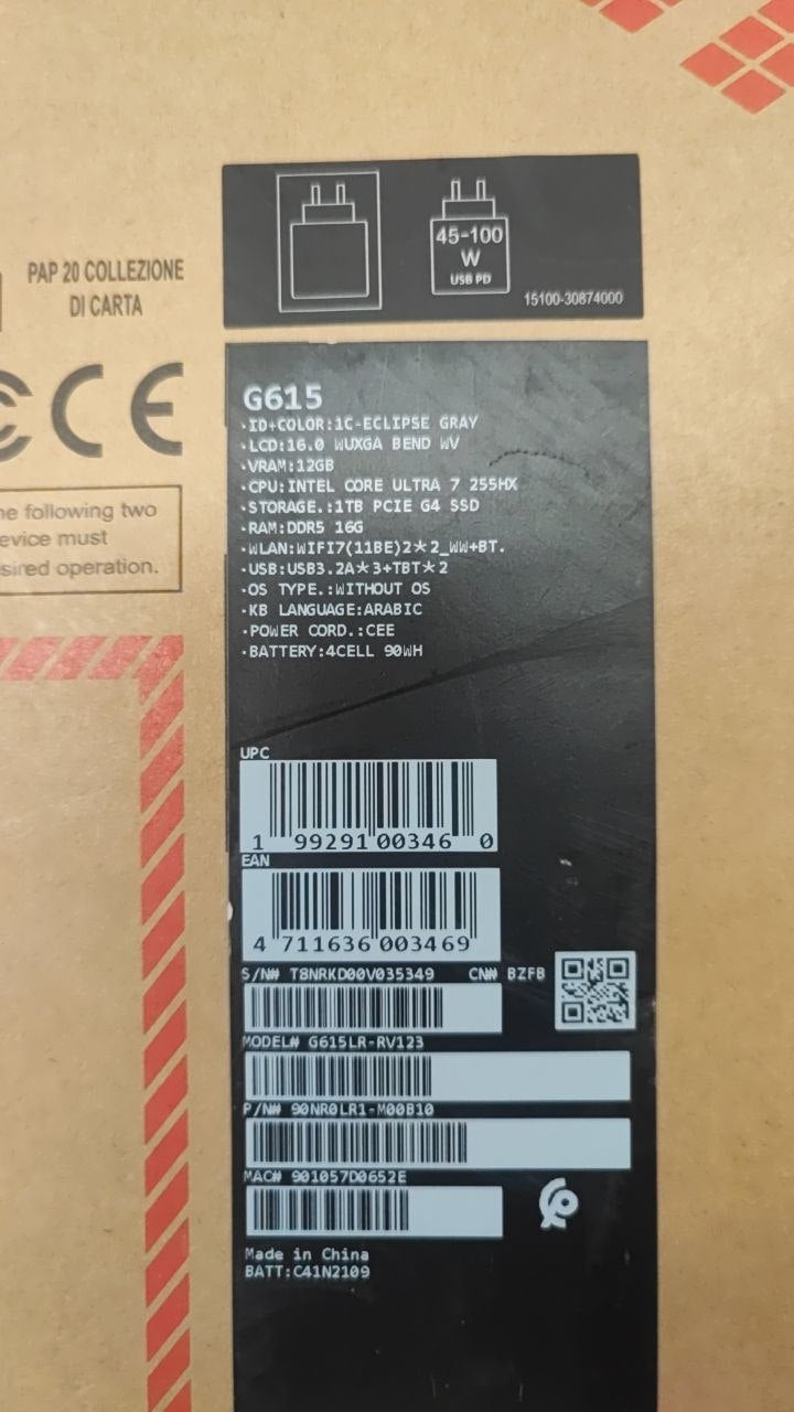 ASUS ROG Strix G16 G615LR-RV123, Intel Core Ultra 7-255HX, RAM 16GB, 1TB SSD NVMe, NVIDIA RTX 5070 Ti 12G, 16.0 Inch WUXGA 165Hz IPS, Eclipse Gray