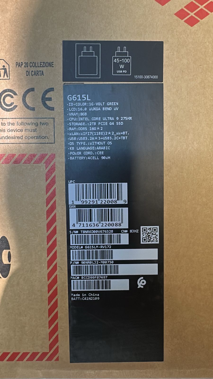 ASUS ROG Strix G16 G615LM-RV172, Intel Ultra 9-275HX, RAM 32GB, SSD 2TB, NVIDIA RTX 5060 8GB, 16.0 Inch WUXGA FHD+ 165Hz, Volt Green