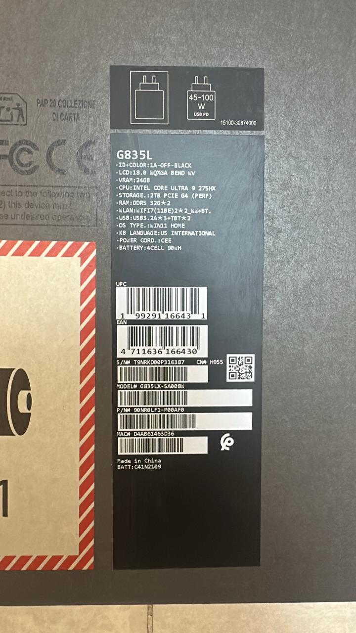 ASUS ROG STRIX SCAR G18 G835LX-SA008W, Intel Ultra 9-275HX, RAM 64GB, SSD 2TB, NVIDIA Geforce RTX 5090 24GB, 18.0 Inch WQXGA 240Hz IPS, Off Black