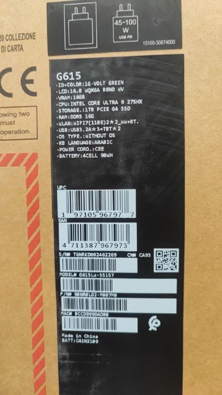 ASUS ROG Strix G16 G615LW-S5157, Intel Core Ultra 9-275HX, RAM 16GB, SSD 1TB, NVIDIA Geforce RTX 5080 16GB, 16.0 inch WQXGA 240Hz, Volt Green