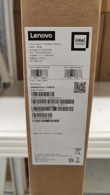 Lenovo IdeaPad 3 15IRH10 - (YTFU), Intel Core™ i7-13620H, RAM 16GB, SSD 512GB, Intel® UHD Graphics, 15.3 IPS WUXGA 60Hz, Luna Grey