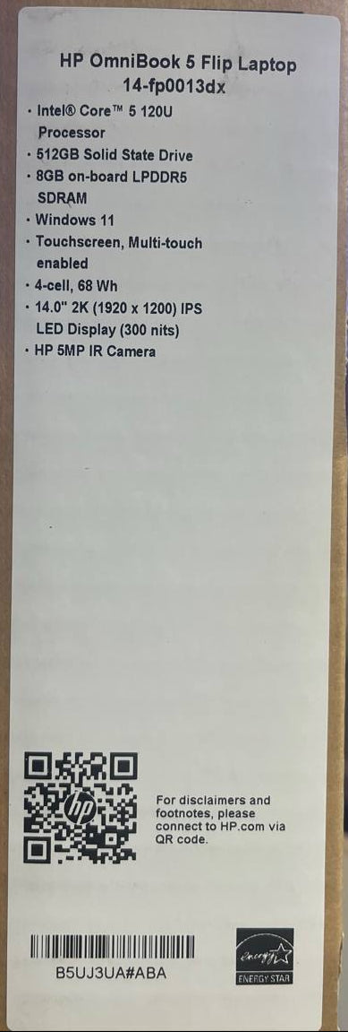 HP OmniBook X Flip 14-FP0013DX, Intel CORE 5-120U, RAM 8GB, SSD 512GB, Intel Graphics, 14.0 Inch WUXGA FHD+ IPS Touch, Glacier Silver