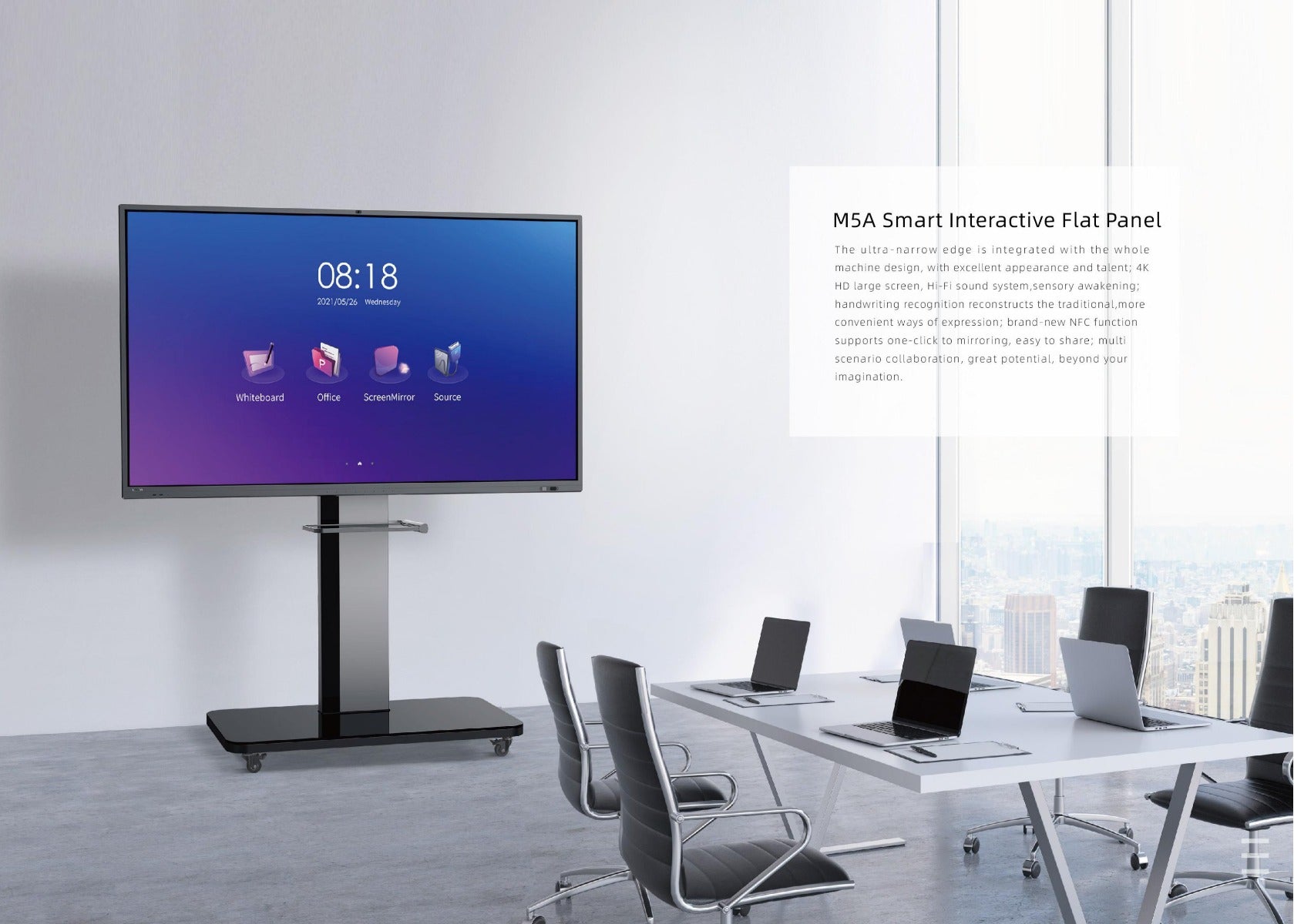 Avetron Notion Series 75-Inch 4K UHD Smart Interactive Whiteboard, Android 13.0