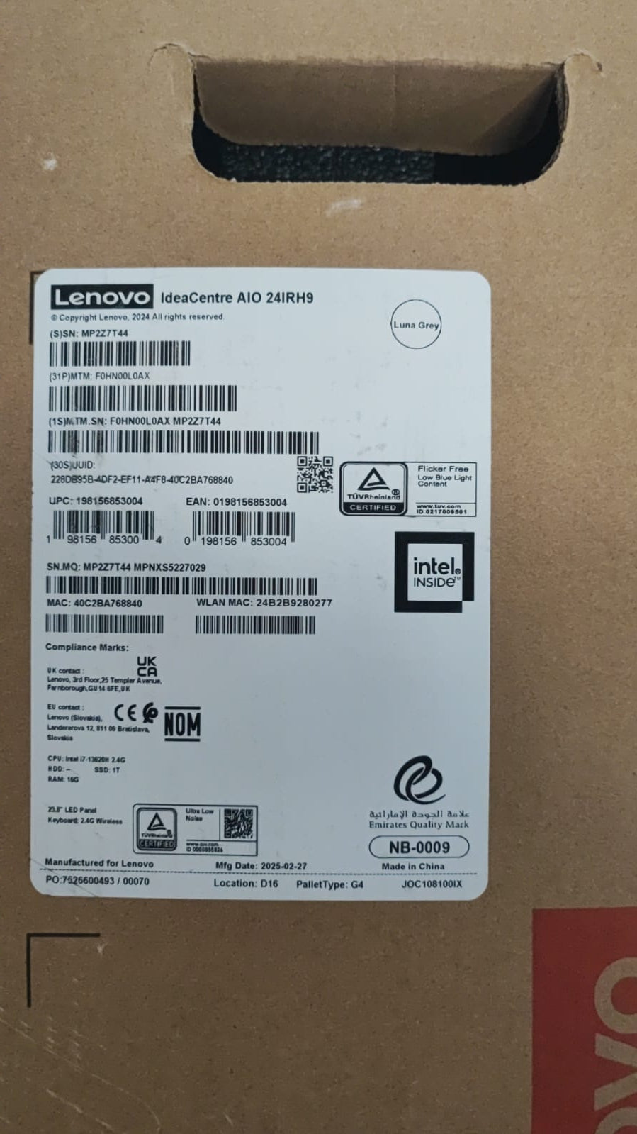 كمبيوتر متكامل لينوفو ايديا سنتر 24IRH9 - (110476)، انتل كور i7-13620H، رام 16 جيجابايت، اس اس دي 1 تيرابايت، رسومات Intel® UHD، شاشة 24 FHD IPS، أسود