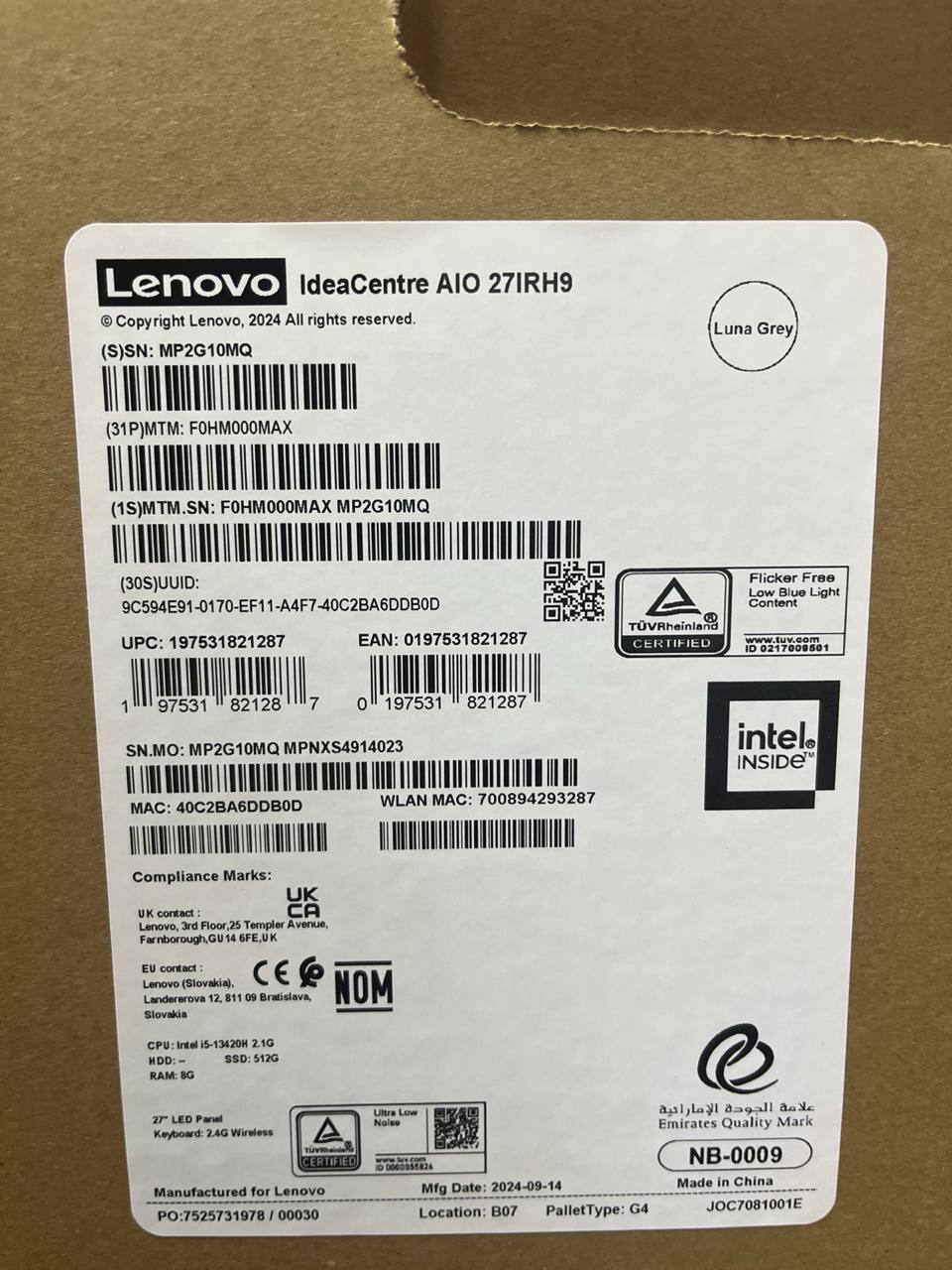 All in One Lenovo IdeaCentre AIO 27IRH9 - (0MAX), Intel Core i5-13420H, RAM 8GB, SSD 512GB, Intel UHD Graphics, 27 FHD IPS, Luna Grey