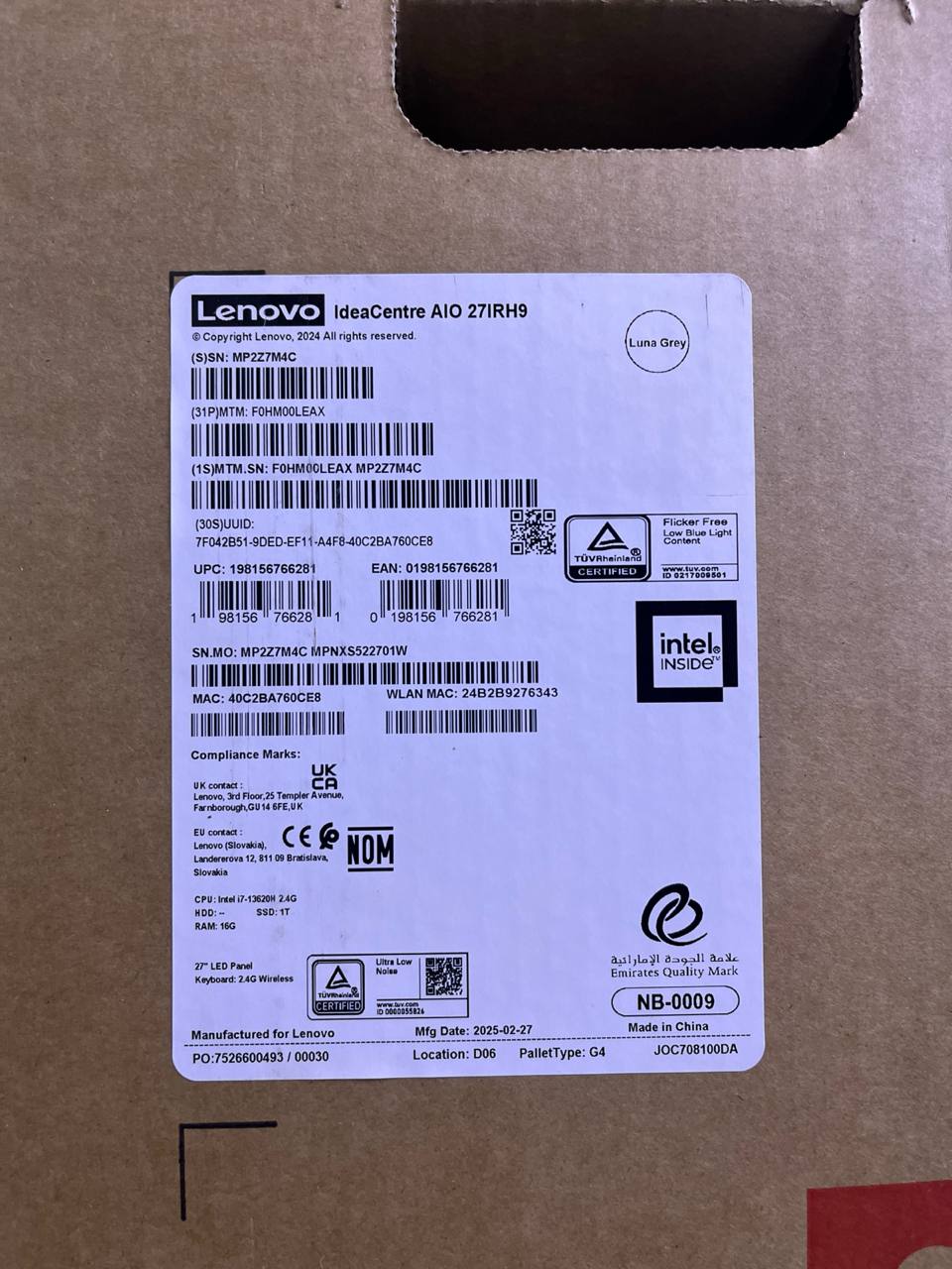 جهاز لينوفو IdeaCentre 27IRH9 المتكامل - (LEAX)، معالج Intel Core i7-13620H، ذاكرة وصول عشوائي 16 جيجابايت، قرص صلب SSD بسعة 1 تيرابايت، معالج رسومات Intel® UHD، شاشة IPS عالية الدقة بالكامل مقاس 27 بوصة، لون أسود