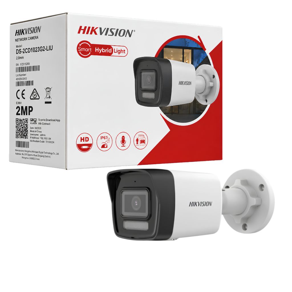 كاميرا شبكية ثابتة على شكل رصاصة Hikvision DS-2CD1023G2-LIU بدقة 2 ميجابكسل وضوء هجين ذكي