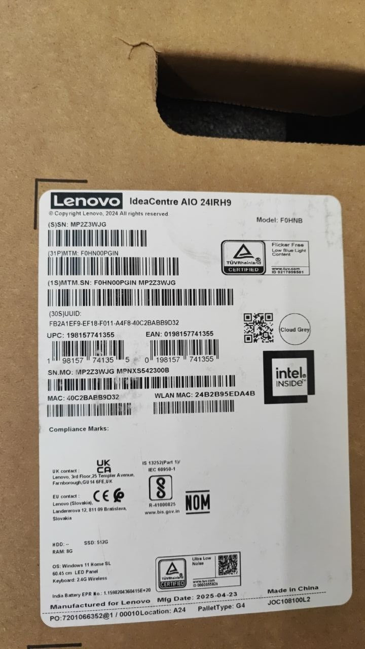 جهاز الكل في واحد لينوفو IdeaCentre 24IRH9 - (PGIN) معالج Intel Core i3-1315U، ذاكرة وصول عشوائي 8 جيجابايت، قرص صلب 512 جيجابايت SSD، بطاقة رسومات Intel® UHD، شاشة 24 بوصة FHD IPS، أبيض