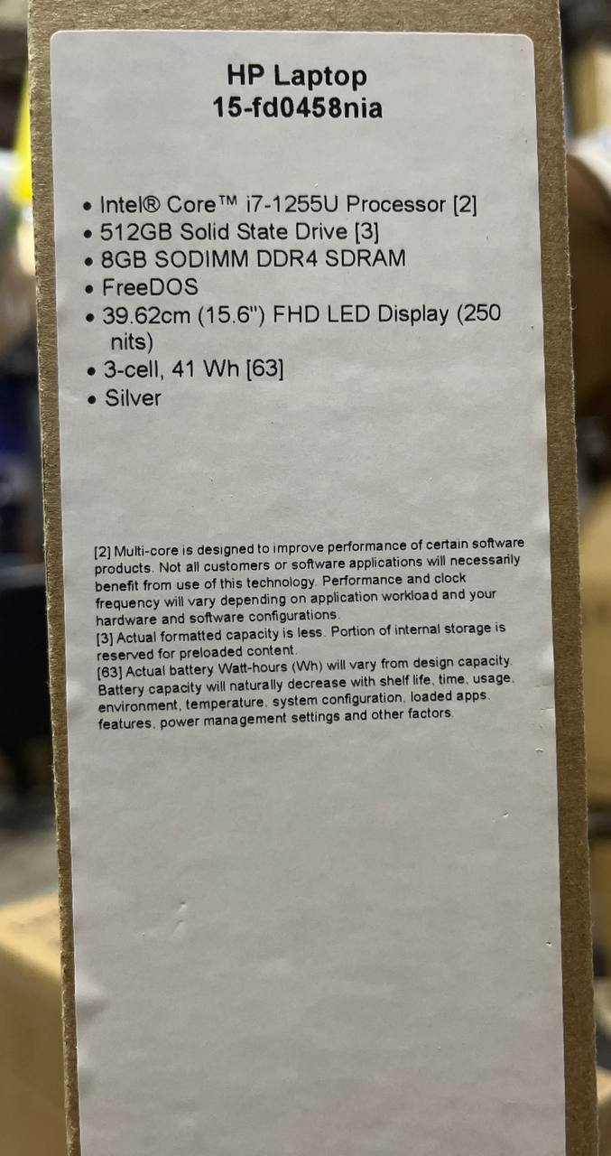 HP 15-fd0458NIA, Intel Core i7-1255U, RAM 8GB, SSD 512GB , Intel Iris Xe Graphics, 15.6 Inch FHD, Natural silver