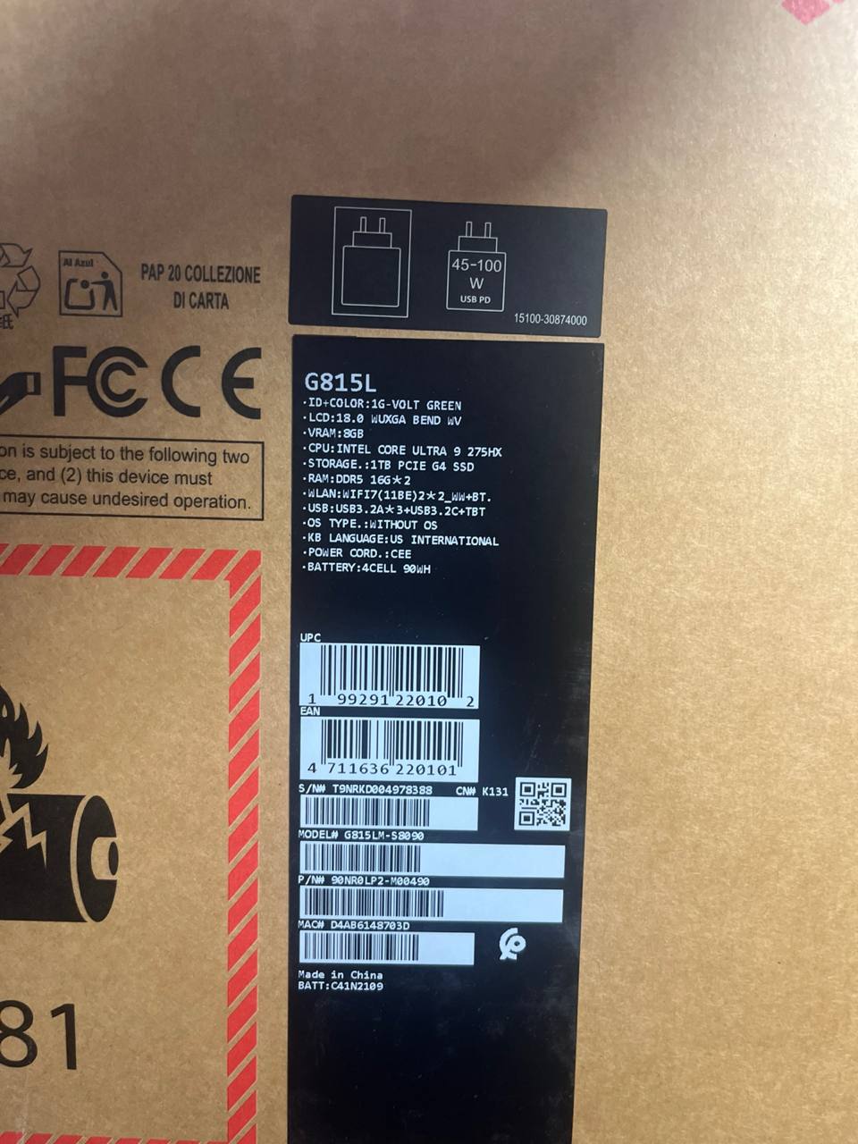 ASUS ROG Strix G18 G815LM-S8090, Intel Core Ultra 9-275HX, RAM 32GB, 1TB SSD, NVIDIA RTX 5060 8GB, 18.0 FHD+ WUXGA 144Hz, Volt Green