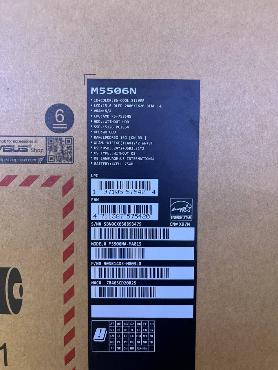 ASUS Vivobook S 15 OLED M5506NA-MA015, AMD Ryzen 5-7535HS, RAM 16GB, SSD 512GB, AMD Radeon 660M, 15.6 OLED 3K (2880 x 1620) 120Hz, Cool Silver