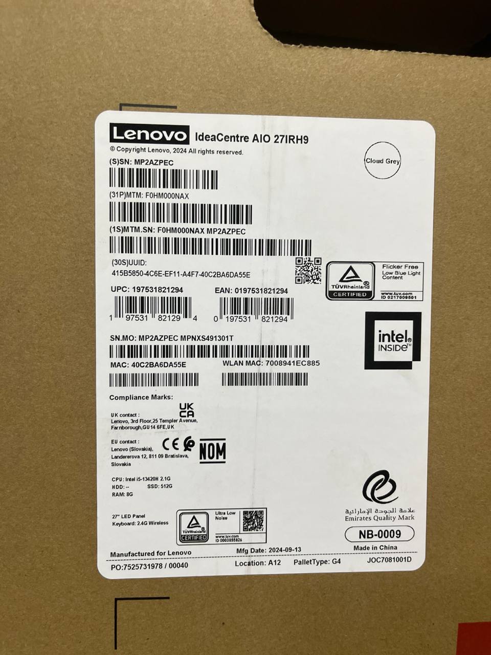 All in One Lenovo IdeaCentre AIO 27IRH9 - (0NAX), Intel Core i5-13420H, RAM 8GB, SSD 512GB, Intel UHD Graphics, 27 FHD IPS, Cloud Grey