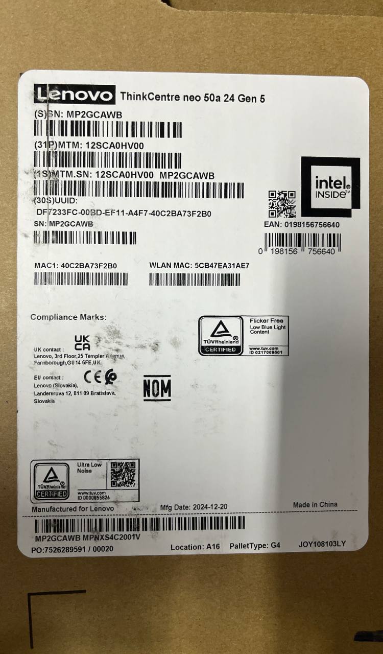 All in One Lenovo ThinkCentre Neo 50A (HV00), Intel Core i5-13420H, RAM 16GB, SSD 512GB, Intel UHD Graphics, 24 FHD IPS, Gray