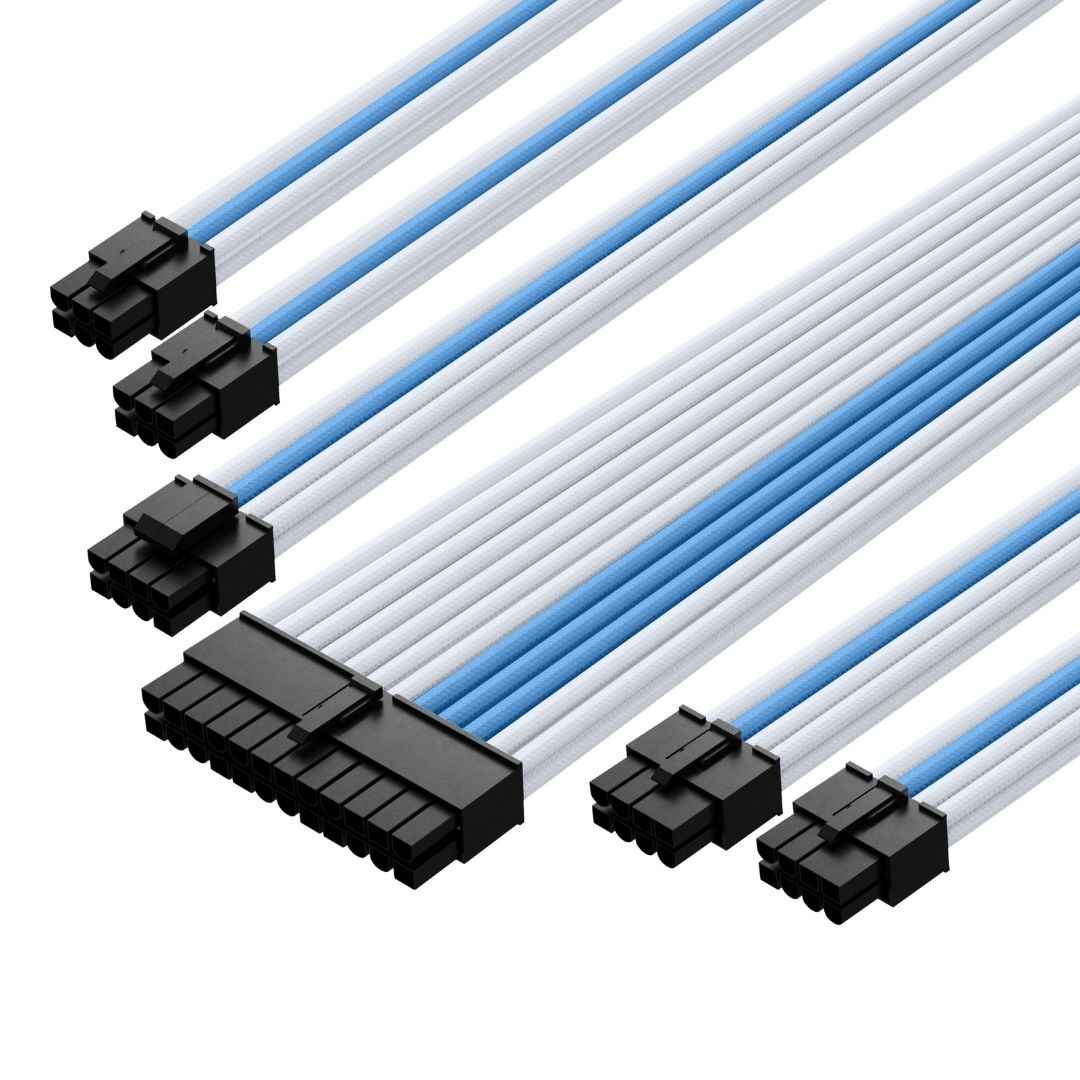Soft Hard Power Supply Sleeved Cable PSU Extension Cable Kit - Blue