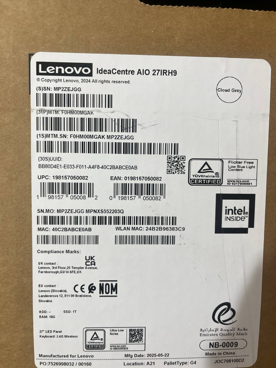 All in One Lenovo IdeaCentre 27IRH9 - (MGAK), Intel Core i7-13620H, RAM 16GB, SSD 1TB, Intel® UHD Graphics, 27 FHD IPS, Cloud Grey