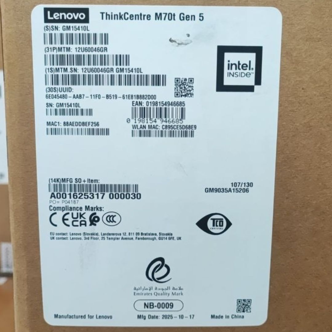 Lenovo ThinkCentre M70t Gen5 (46GR), Intel Core i7-14700, RAM 8GB, SSD 512GB, Intel UHD Graphics 770, Black