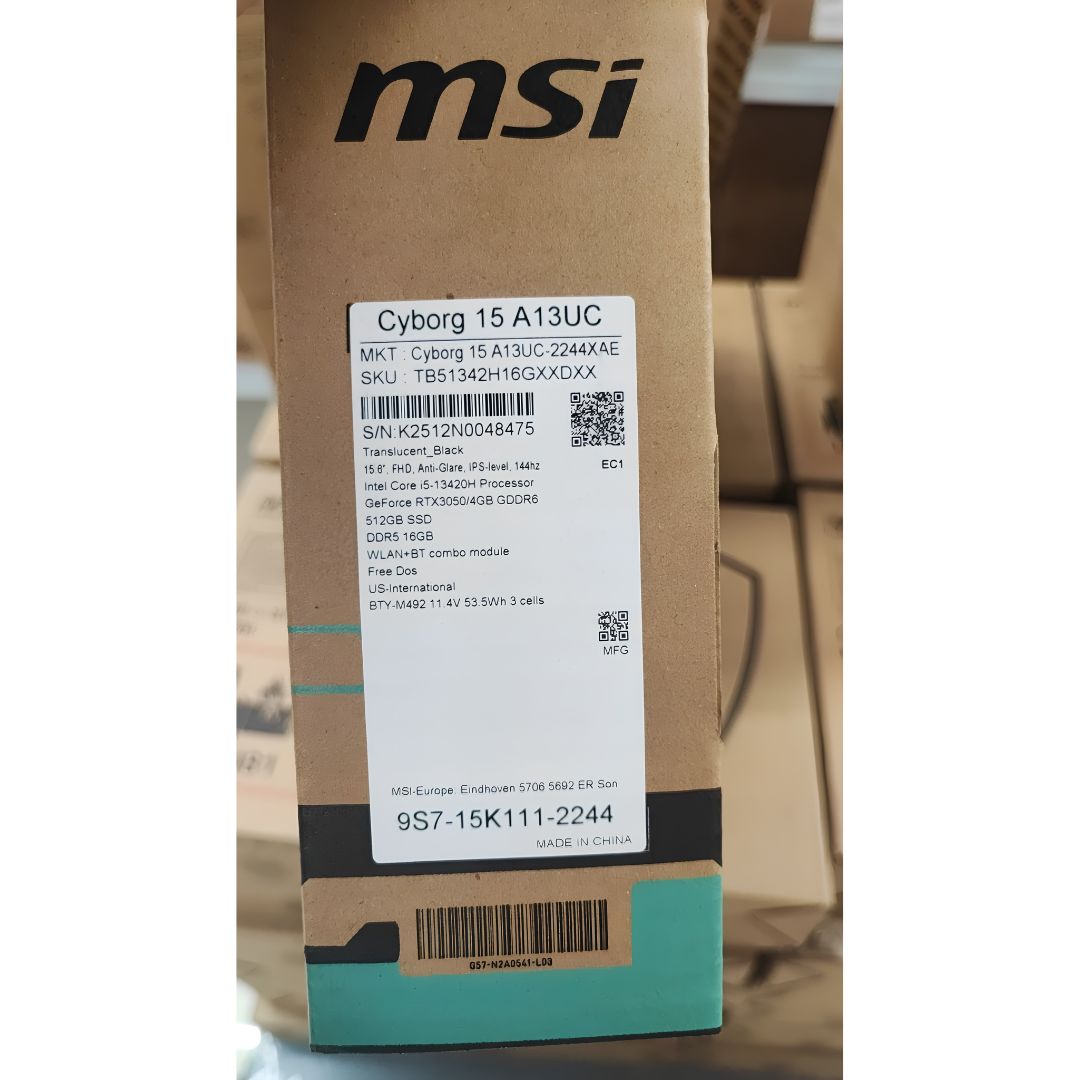 MSI Cyborg 15 A13UC-2244XAE, Intel Core i5-13420H, RAM 16GB, SSD 512GB, NVIDIA RTX 3050 4GB, 15.6 Inch FHD IPS 144Hz, Translucent Black
