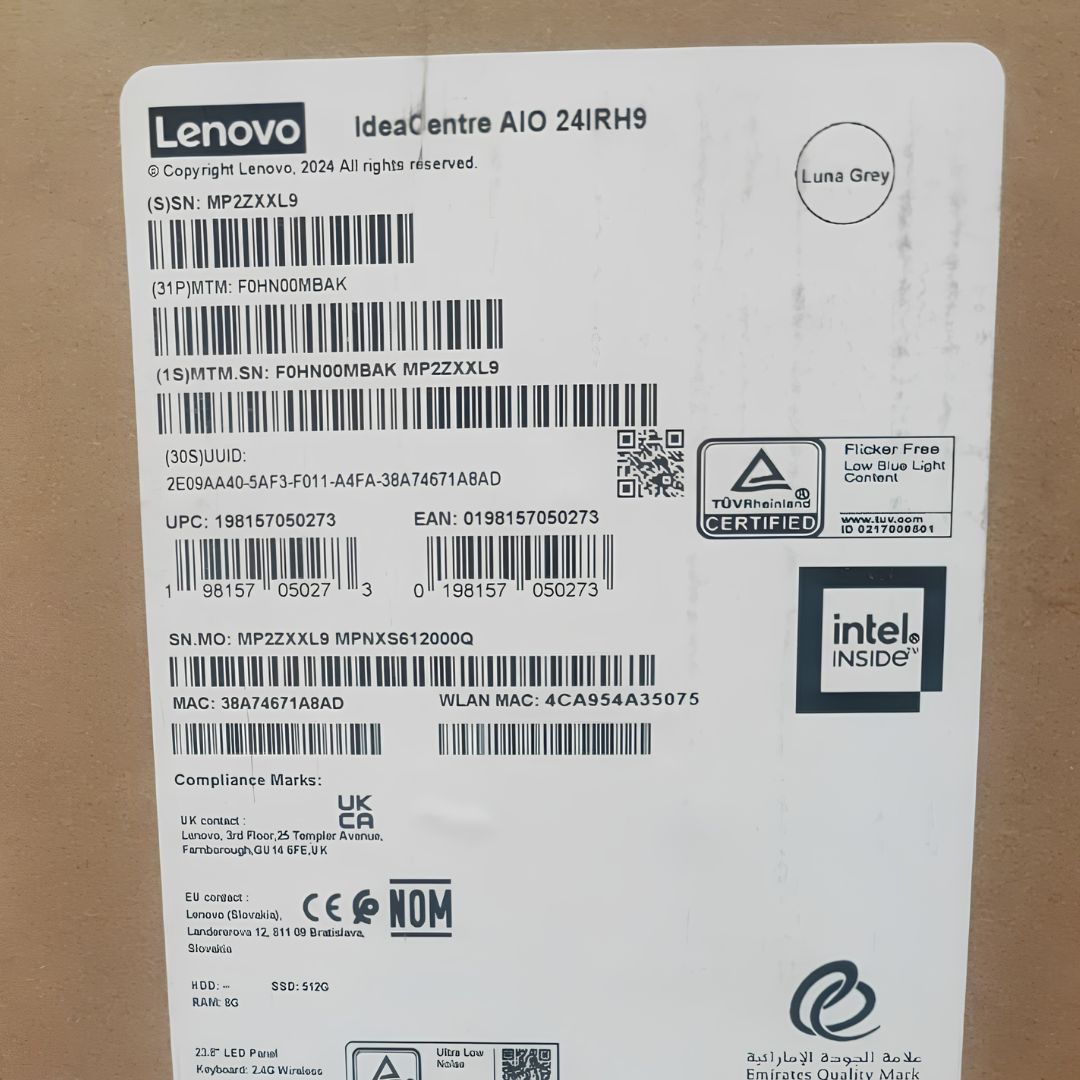 جهاز الكل في واحد Lenovo IdeaCentre AIO 24IRH9 (MBAK)، معالج Intel Core i5-13420H، ذاكرة وصول عشوائي 8 جيجابايت، قرص SSD سعة 512 جيجابايت، رسومات Intel UHD، شاشة 23.8 بوصة FHD IPS بتردد 100 هرتز، رمادي لونا