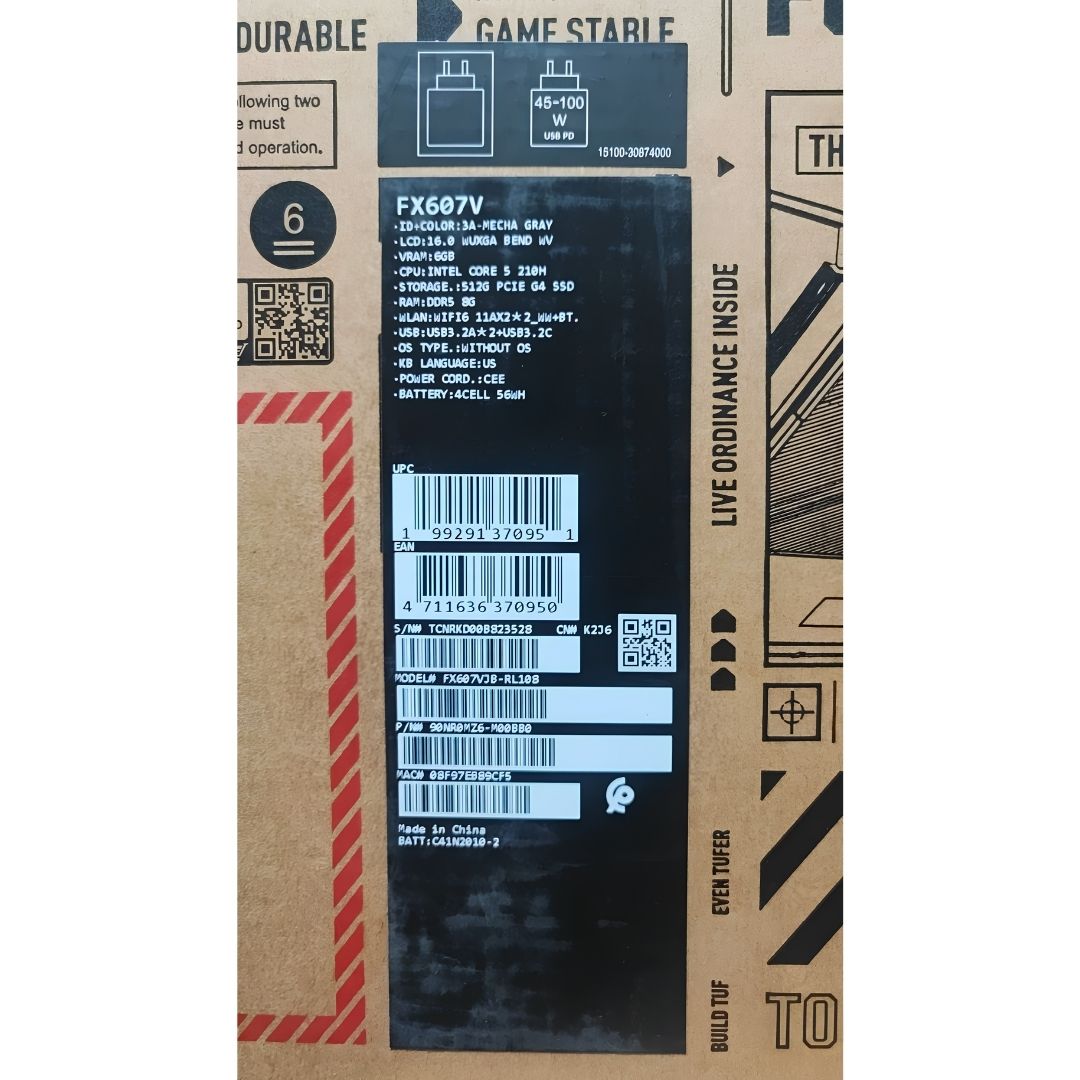 ASUS TUF Gaming F16 FX607VJB-RL108, Intel Core 5-210H, RAM 8GB, SSD 512GB, RTX 3050 6GB, 16.0 Inch WUXGA 144Hz, Mecha Gray