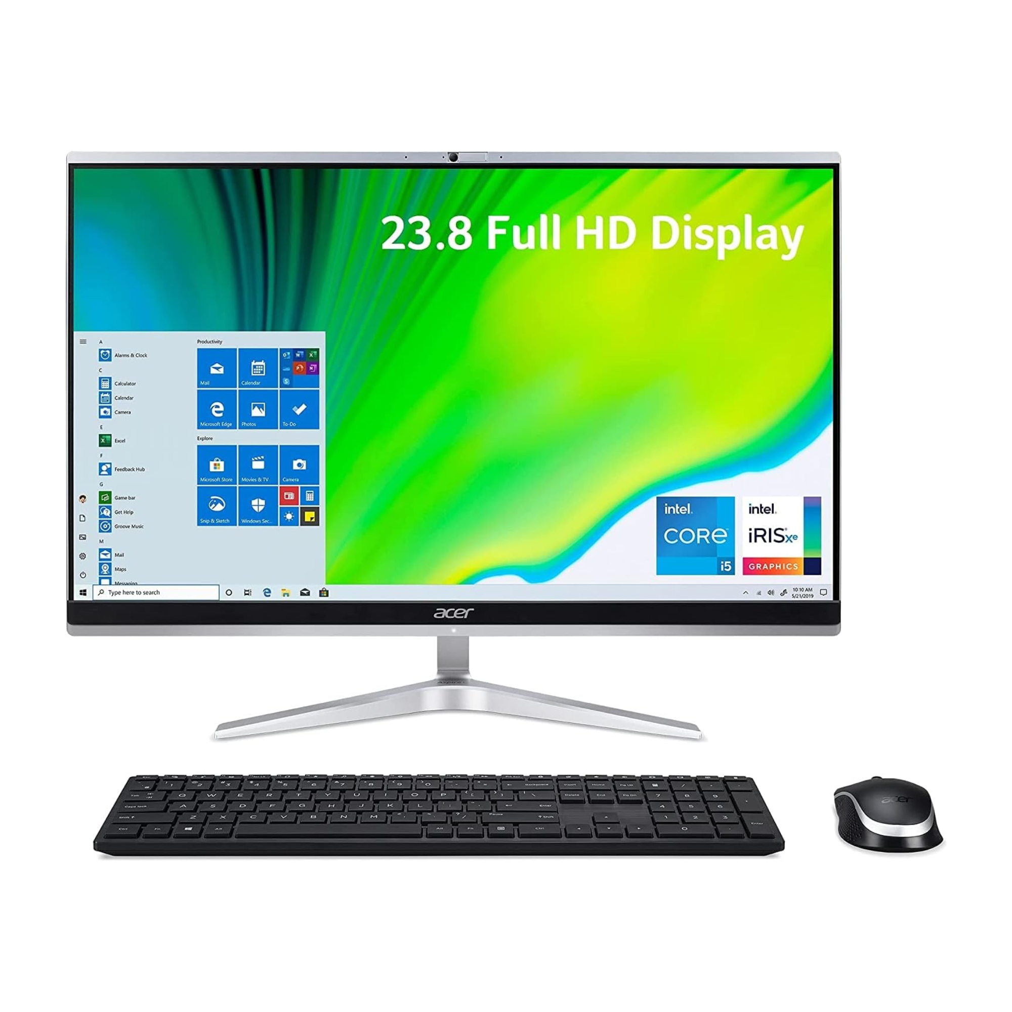 جهاز Acer Aspire C24-1651 المتكامل، معالج Intel Core i5-1135G7، ذاكرة وصول عشوائي 8 جيجابايت، قرص SSD بسعة 512 جيجابايت + قرص HDD بسعة 1 تيرابايت (مُطوّر)، بطاقة رسومات NVIDIA MX450 بسعة 2 جيجابايت، شاشة لمس IPS بدقة FHD مقاس 24 بوصة، لون فضي