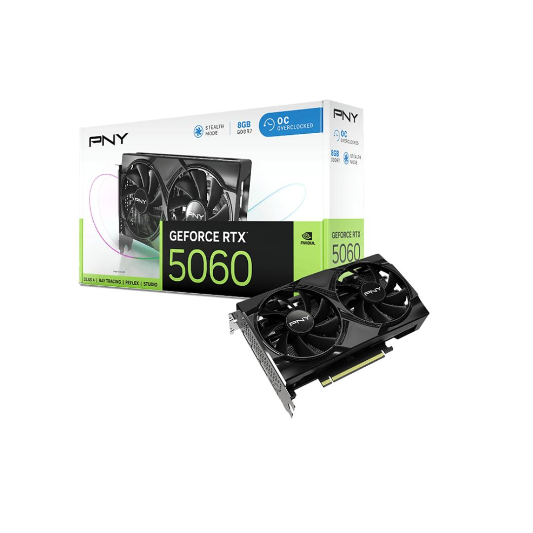 PNY GeForce RTX™ 5060 بطاقة رسومات - 8GB، إصدار OC، مروحتان للتبريد
