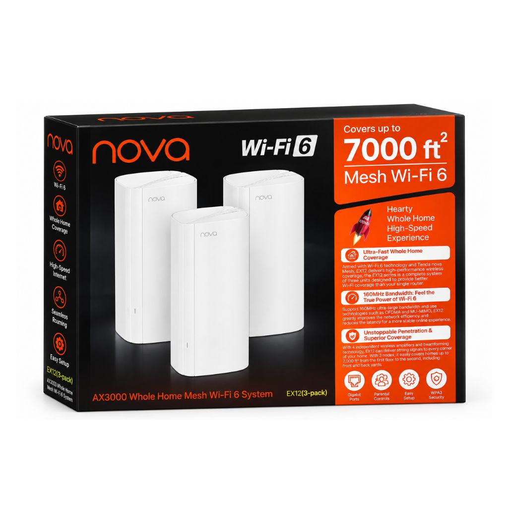 نظام Mesh Wi-Fi 6 للمنزل بالكامل Tenda Nova EX12 عبوة من 3 قطع AX3000