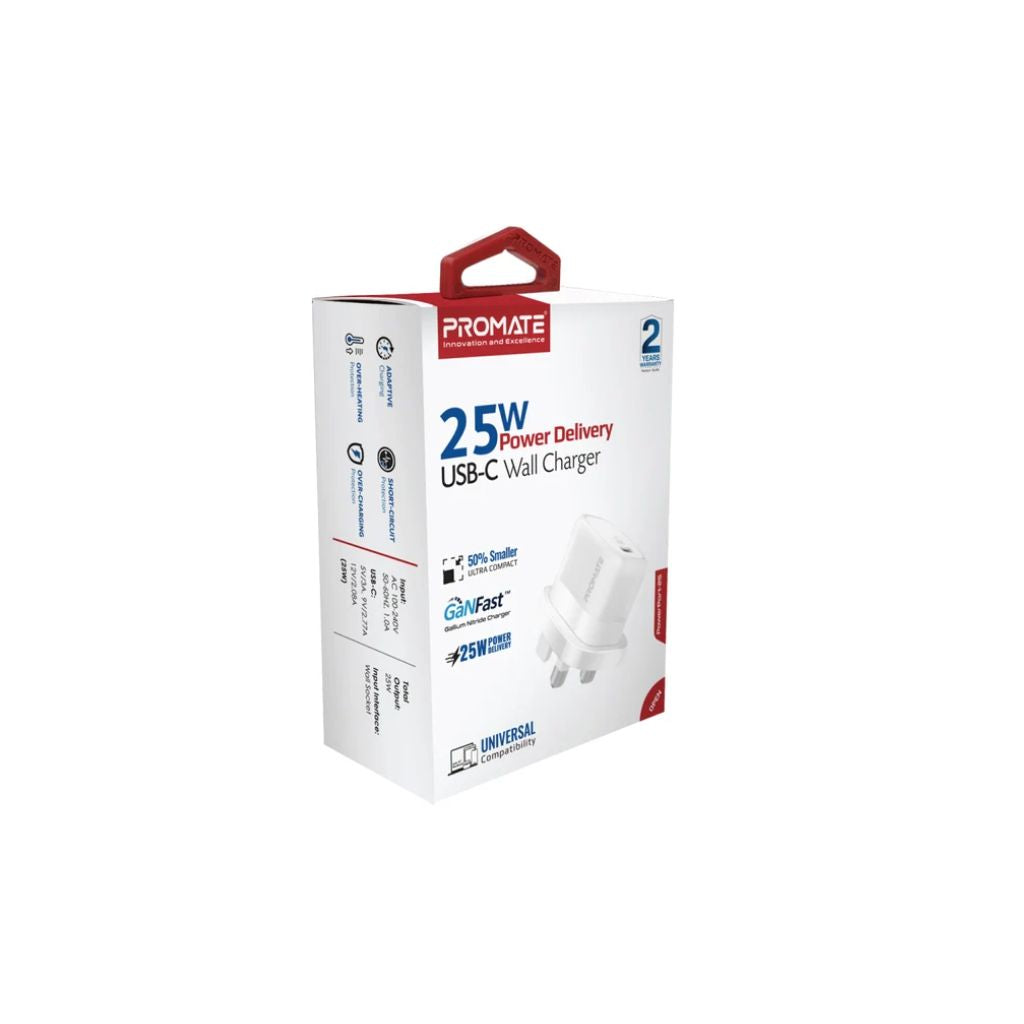 Promate PowerPort-25AC 25W USB-C Wall Charger - White