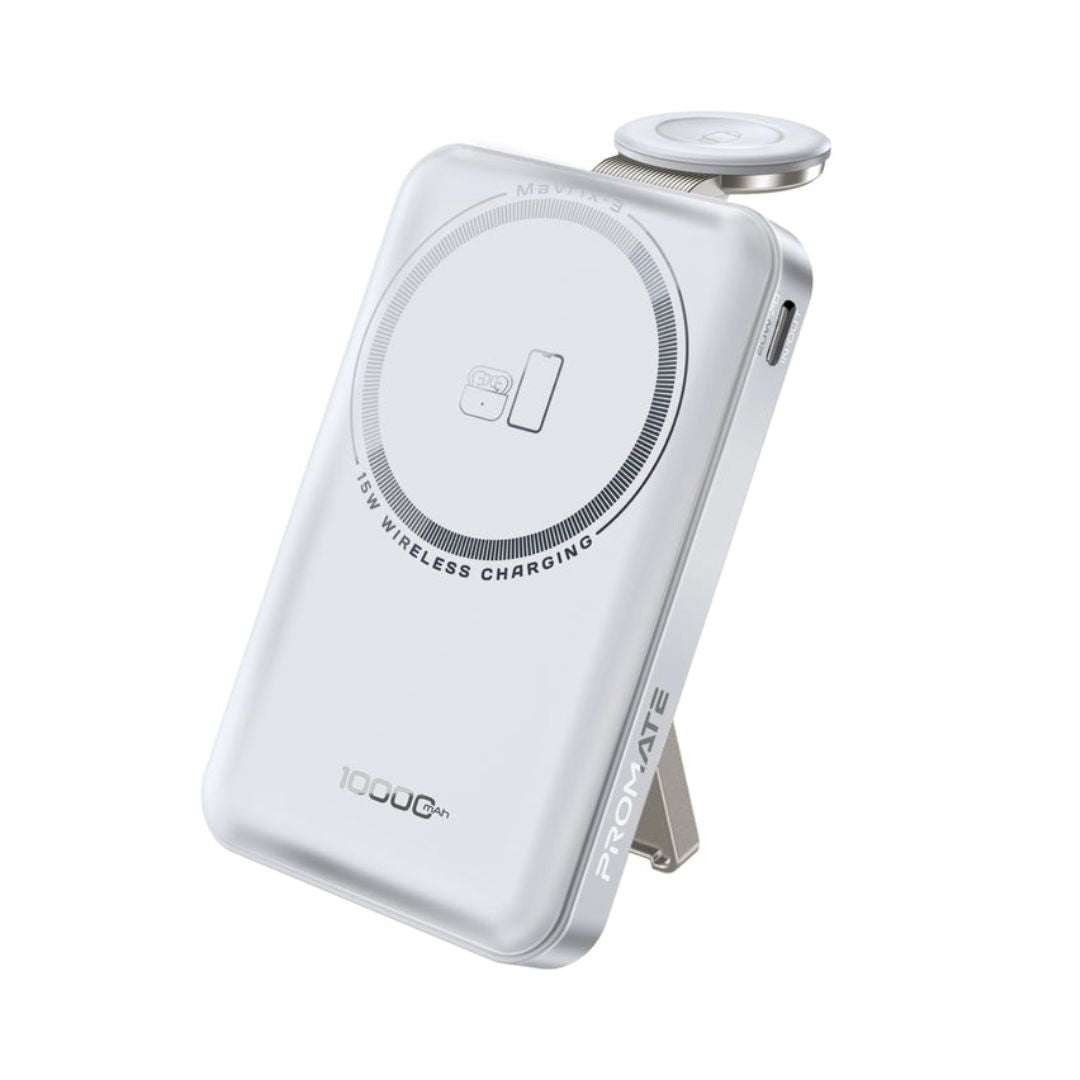 Promate Marvix-3 10000mAh 3 in 1 MagSafe Compatible Wireless Charging Power Bank - White