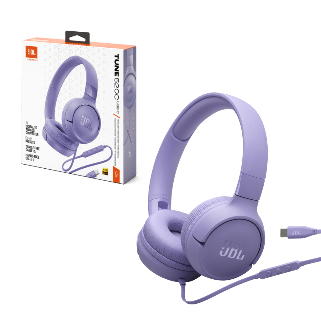 سماعات رأس JBL Tune 520C USB-C عالية الدقة سلكية توضع على الأذن - أسود