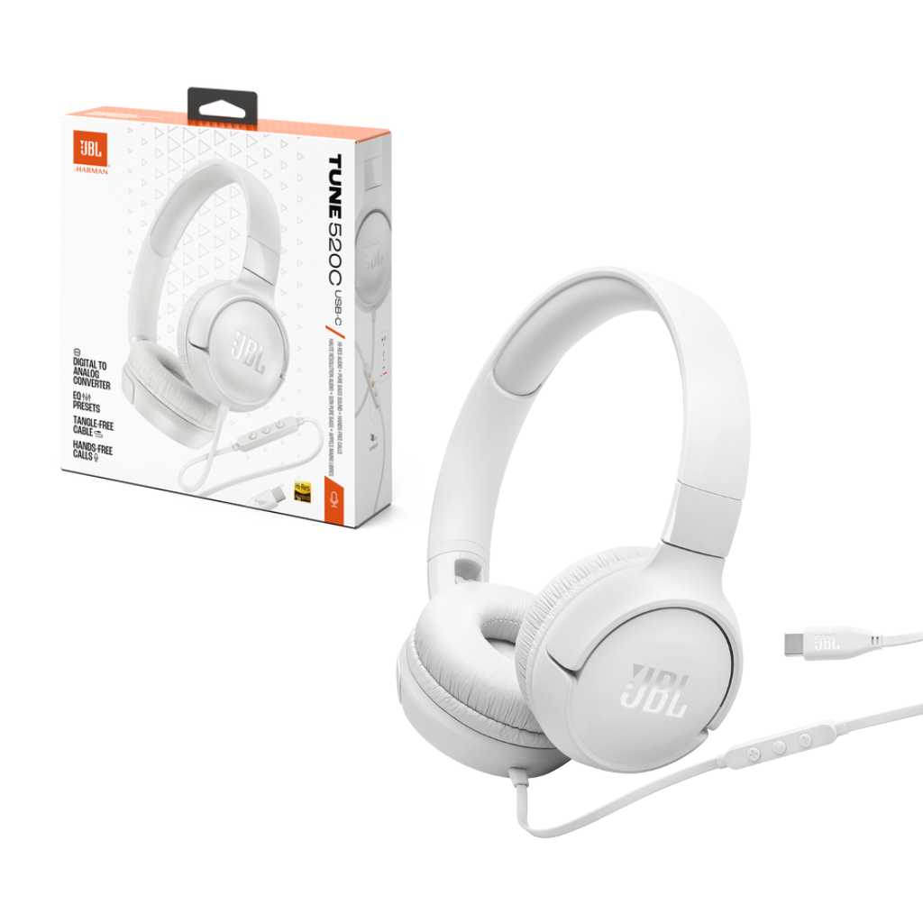 JBL Tune 520C USB-C Hi-Res Wired On-ear headphones - White