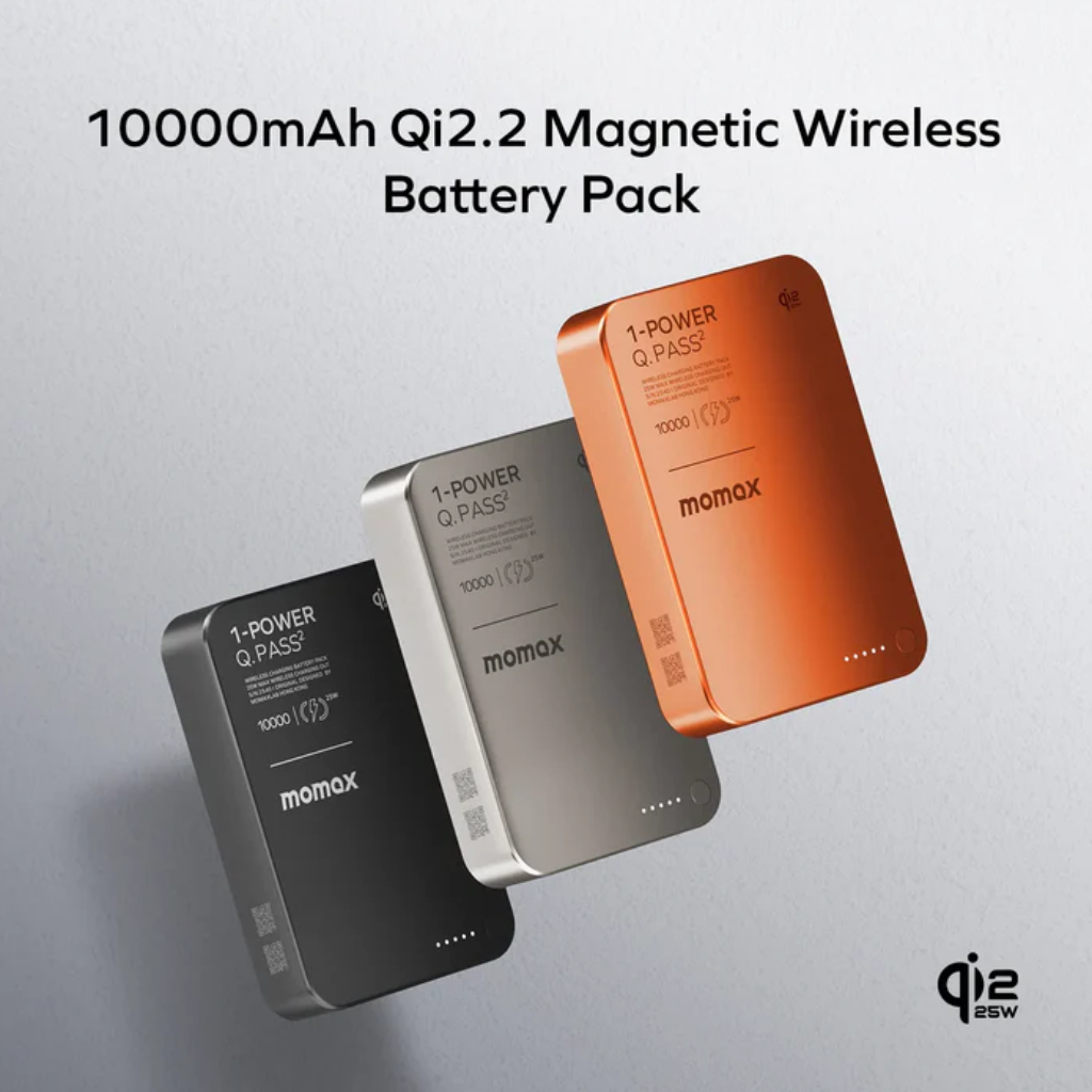 Momax 1-Power Q.Pass 10000mAh Qi2 Magnetic Wireless Power Bank - Black
