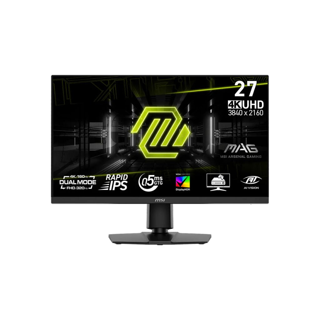 شاشة MSI MAG 272URDF E16 مقاس 27 بوصة بدقة 4K (3840 × 2160) وتردد 160 هرتز ووقت استجابة 0.5 مللي ثانية، IPS مسطحة بوضع مزدوج FHD 320 هرتز