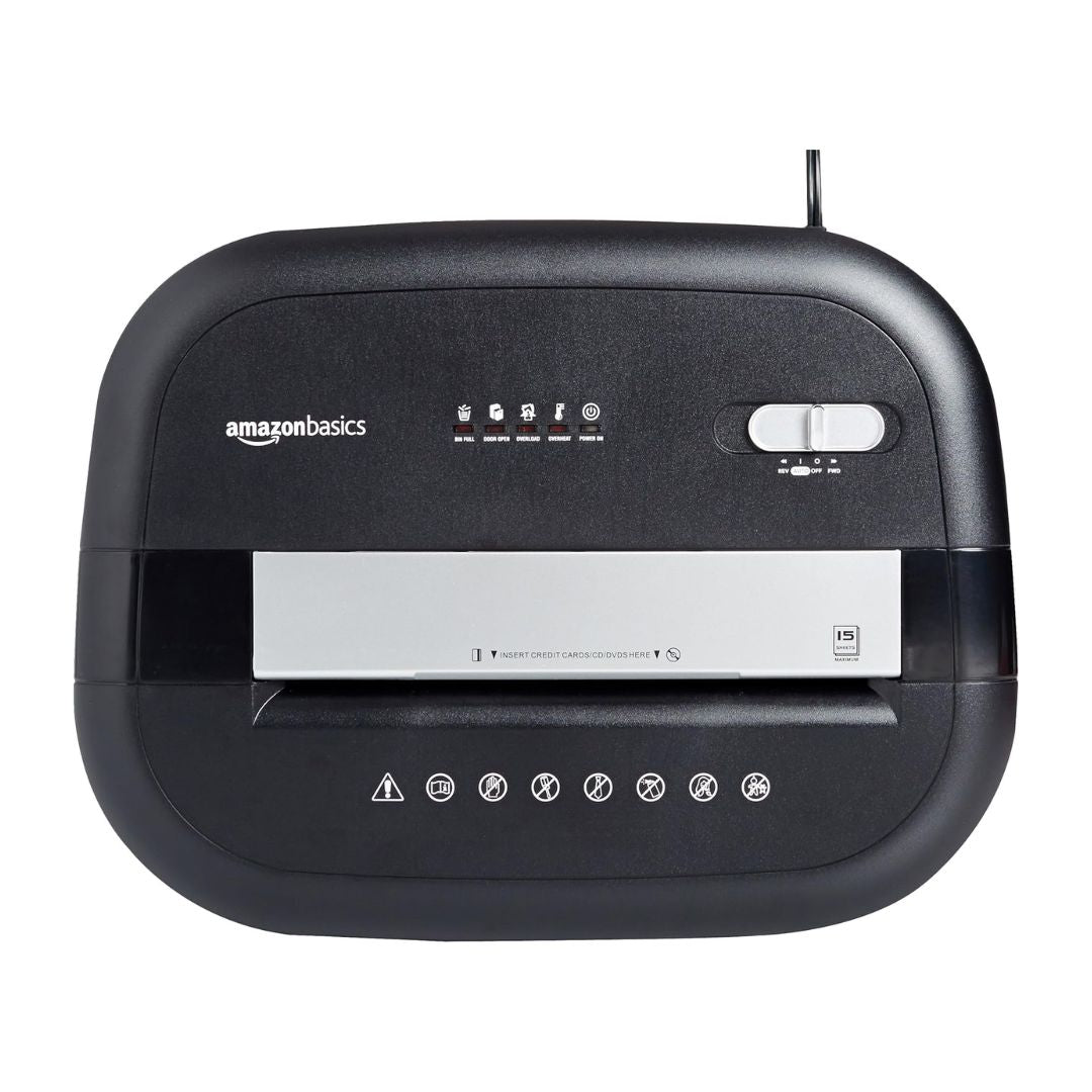 AmazonBasics 15 Sheet Cross Cut Paper, Credit Card, and CD Shredder - Black
