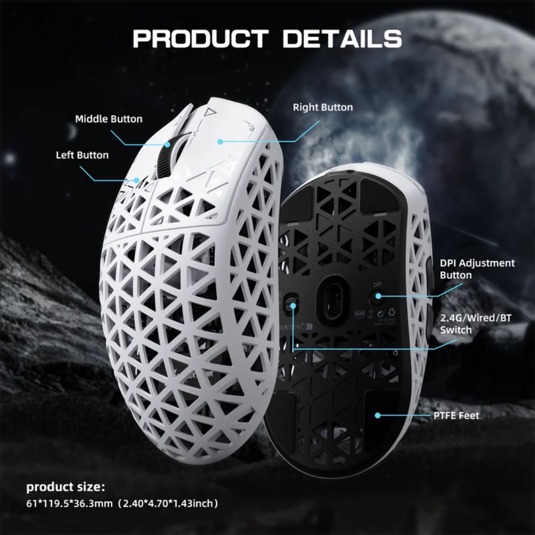 ATTACK SHARK R5 Ultra Carbon Fiber Wireless 8K Gaming Mouse - White