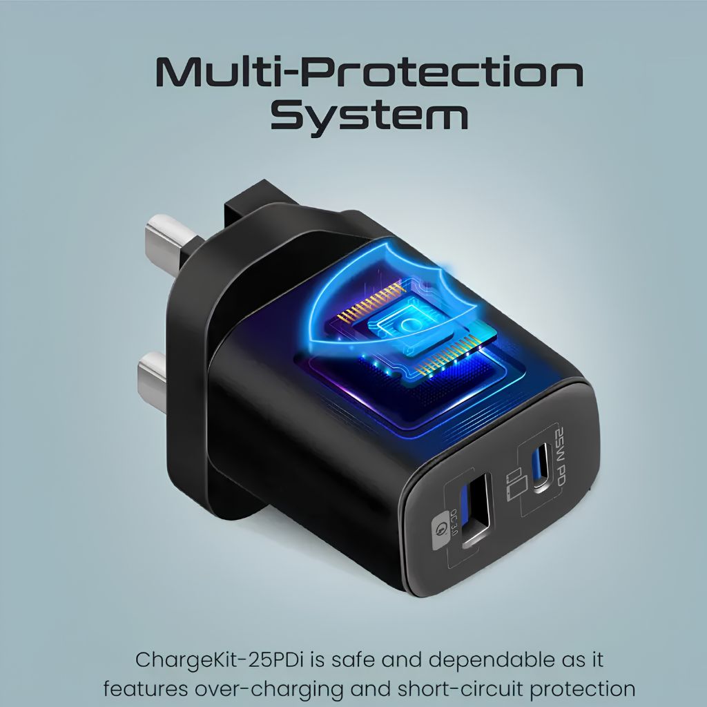 Promate ChargeKit-25PDi 25W Charger with USB-C to Lightning Cable - Black