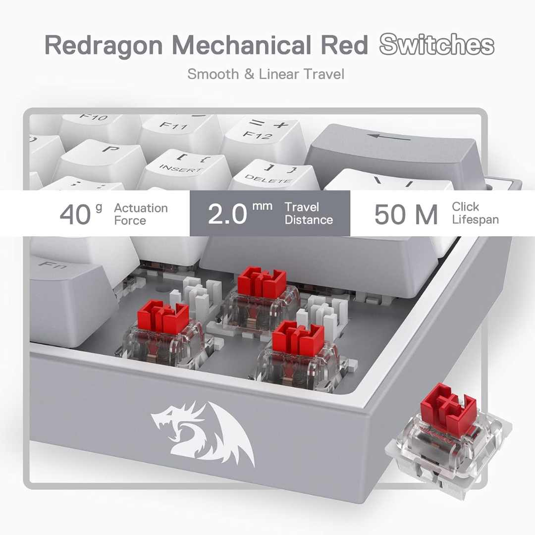 Redragon K617 Fizz 60% Mechanical Gaming Keyboard - Gray White