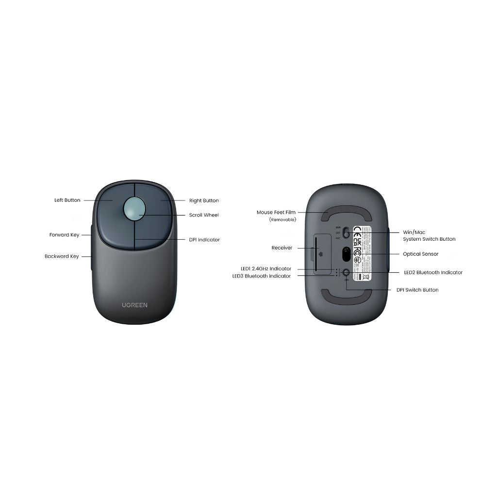 UGREEN MU102 Optical Wireless Mouse - Blue