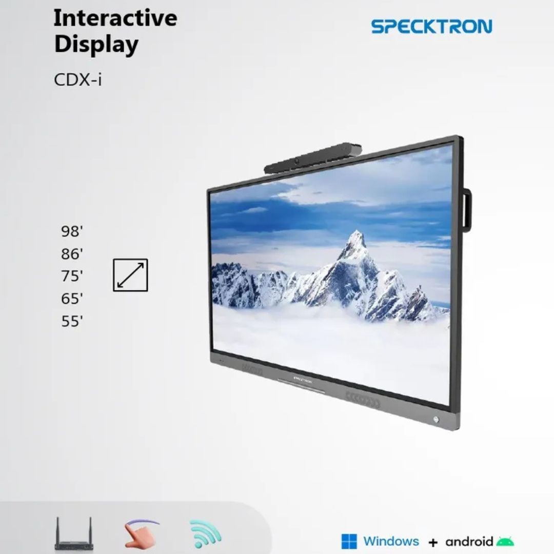 Specktron CDX-i Series 86-Inch - 4K, 20 Point Touch, Android 12, RAM 8GB, Storage 128GB Smart Interactive Whiteboard Display