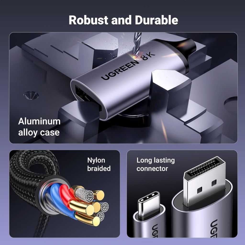 UGREEN UG-25863 USB-C to DisplayPort 2.1 Cable 1M 16K/8K/4K