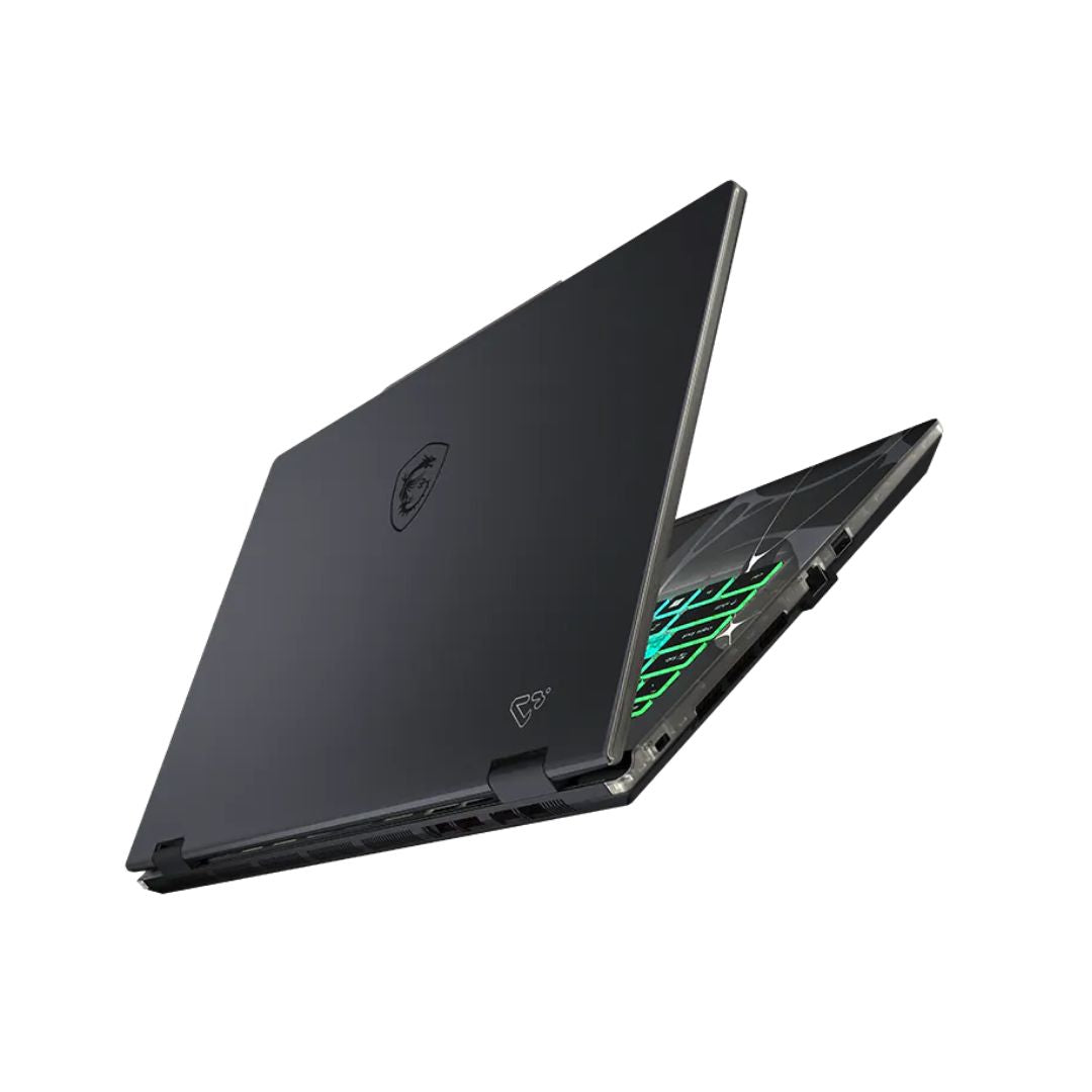 لابتوب MSI Cyborg 15 B13WFKG-492XAE، معالج Intel Core i7-13620H، ذاكرة وصول عشوائي 16 جيجابايت، قرص صلب SSD بسعة 512 جيجابايت، بطاقة رسومات RTX 5060 بسعة 8 جيجابايت، شاشة 15.6 بوصة FHD IPS بتردد 144 هرتز. لون أسود شفاف