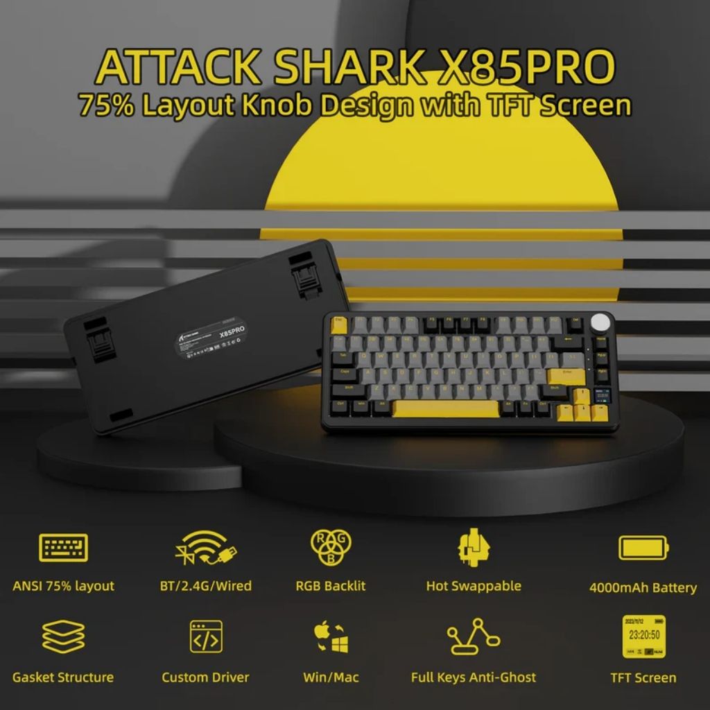 Attack Shark X85 Pro 75% Wireless Mechanical Keyboard | Lavender