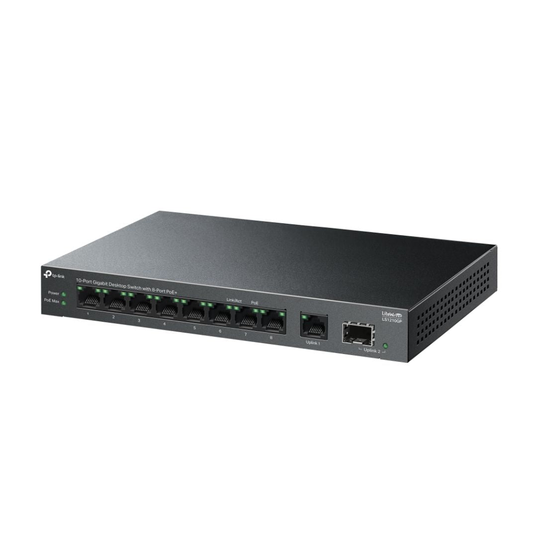 TP-Link LS-1210GP، سويتش مكتبي جيجابت، 10 منافذ مع 8 منافذ PoE+