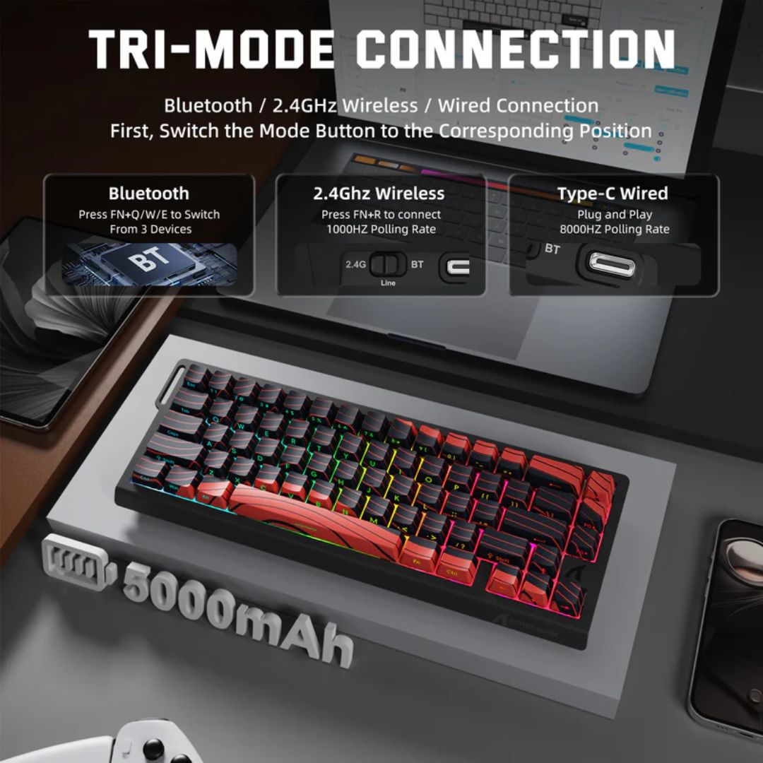 ATTACK SHARK X68 Pro Magnetic Wireless Keyboard - Red and Black
