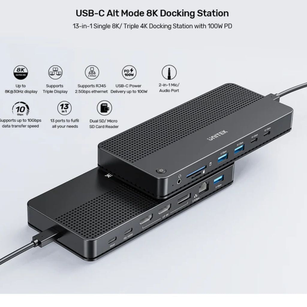 محطة إرساء UNITEK USB-C 8K مع شحن طاقة 100 واط - D1104A01