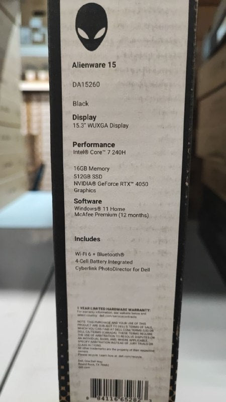 Dell ALIENWARE (DA15260) - Intel Core 7-240H , RAM 16GB, SSD 512GB, RTX 4050 6GB, 15.3 WUXGA IPS 165Hz, Black