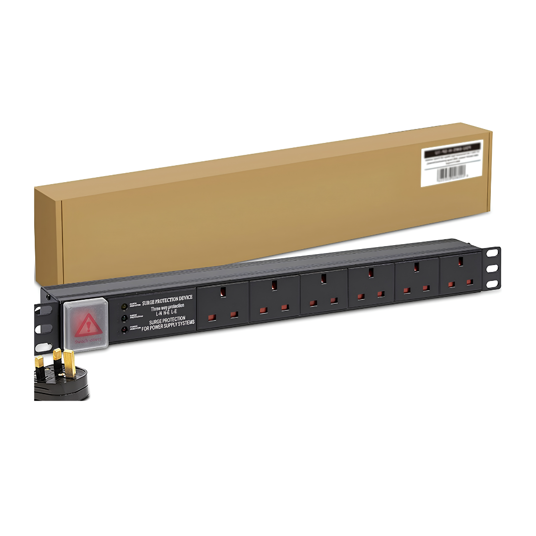 GeTX PDU-6P-UK مقاس 19 بوصة، 6 مقابس طاقة بريطانية، أفقي، كابل 1.5 مم، 2 متر - وحدة توزيع الطاقة