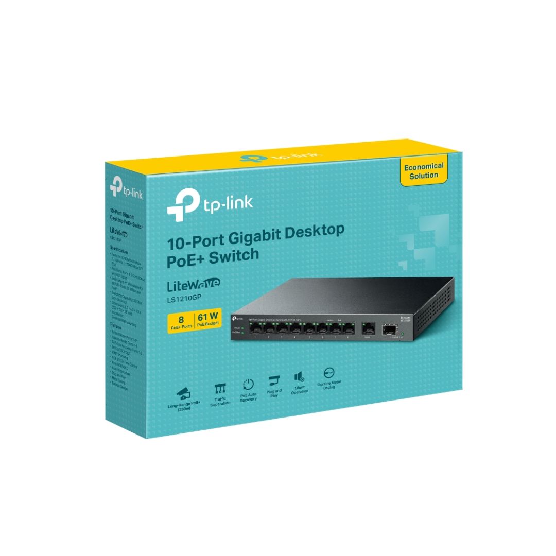 TP-Link LS-1210GP، سويتش مكتبي جيجابت، 10 منافذ مع 8 منافذ PoE+